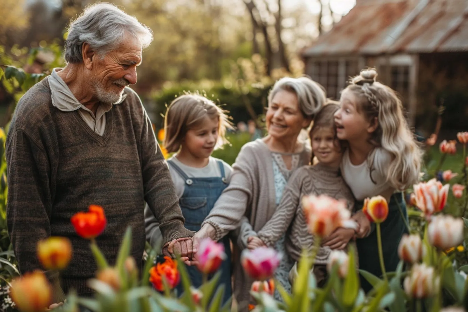 Un couple âgé entouré de sa famille lors d’une célébration intime de leurs 50 ans de mariage.