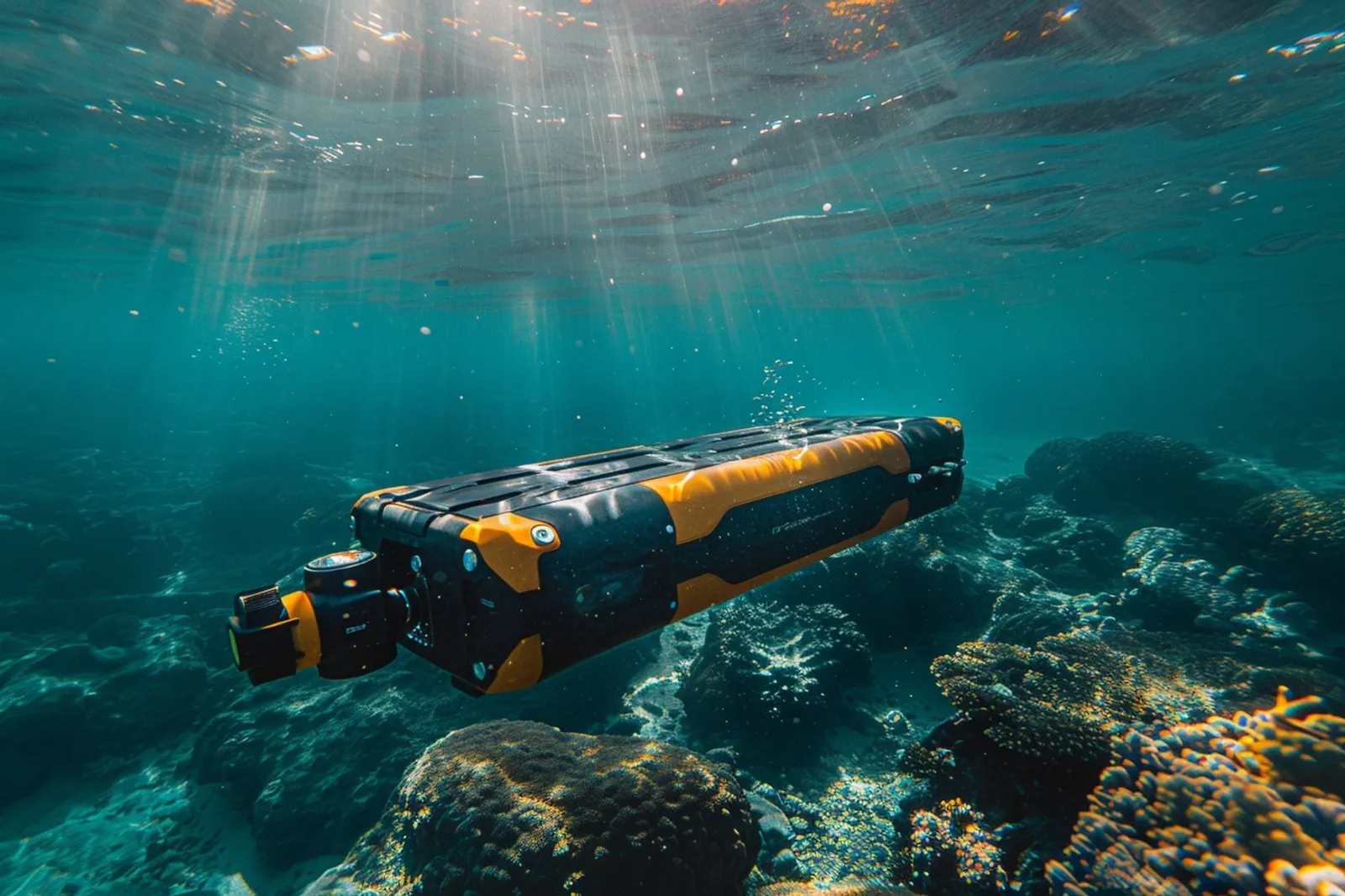 Une équipe de recherche examine les données d’un drone sous-marin à bord d’un bateau, en mer.