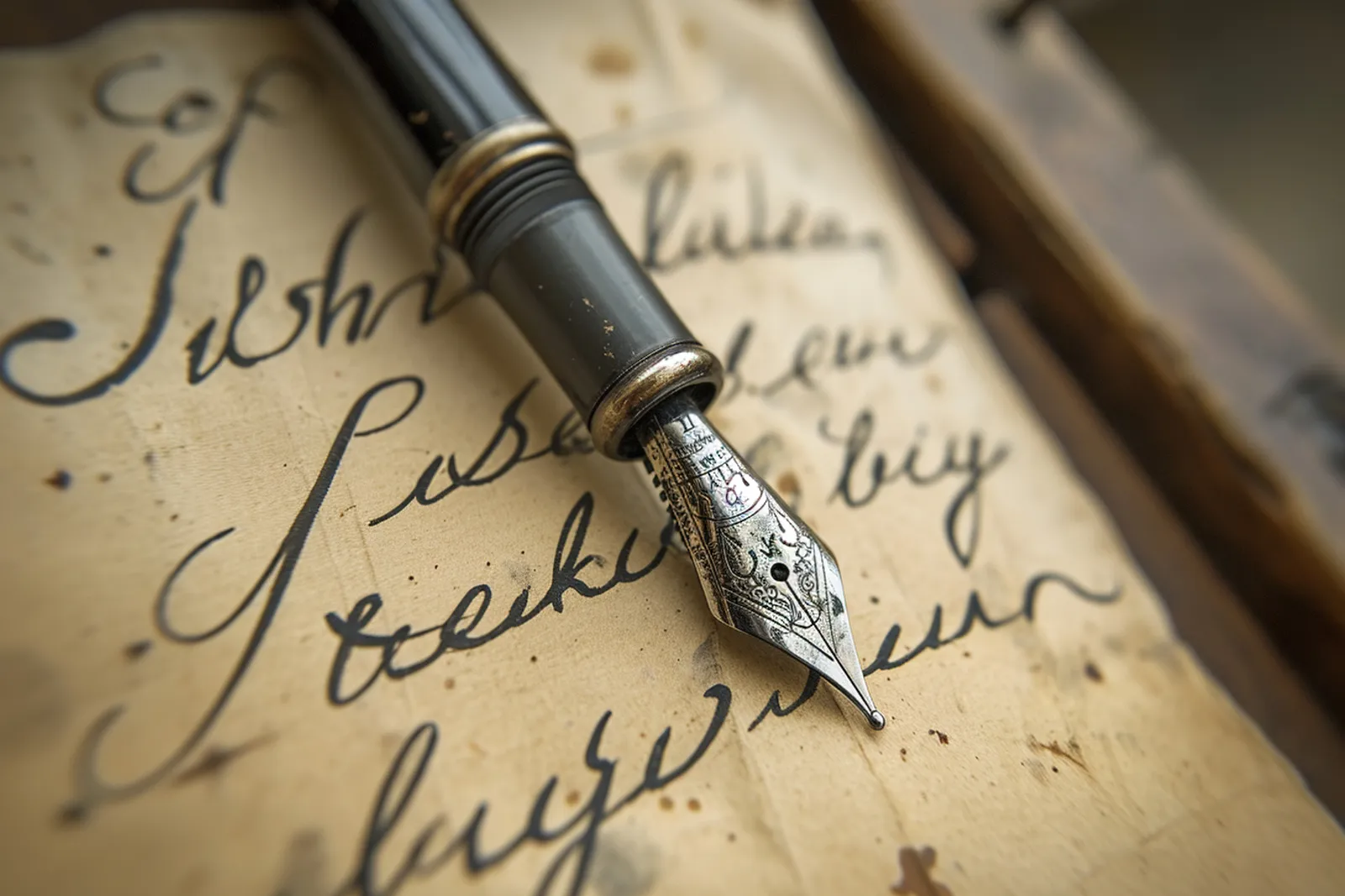 Un bureau d’écriture avec une page annotée, un carnet de mots en français et une main corrigeant un tréma sur un écran d’ordinateur.