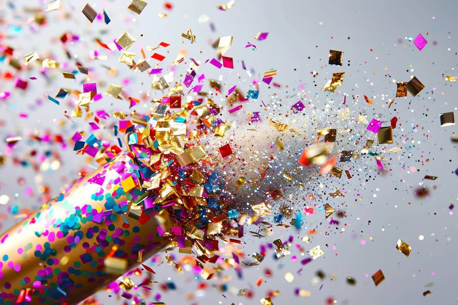 Une personne prépare un canon à confettis avec des paillettes biodégradables sur une table de réception décorée.